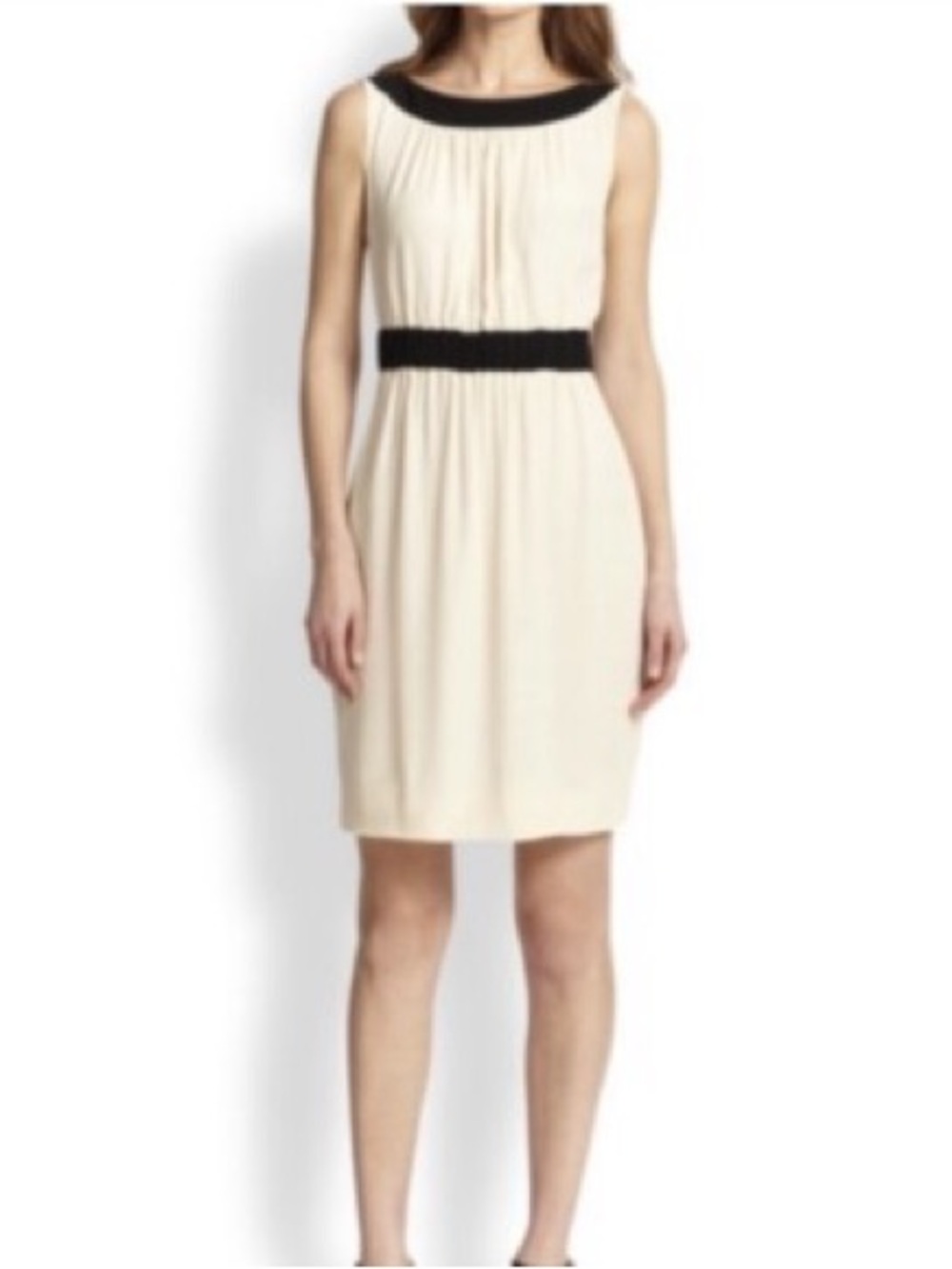 Mint Cream Mini Dress with Black Neck and Waist Trim